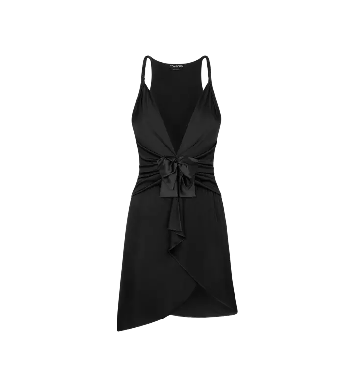V-NECK GATHERED COCKTAIL DRESS BLACK online